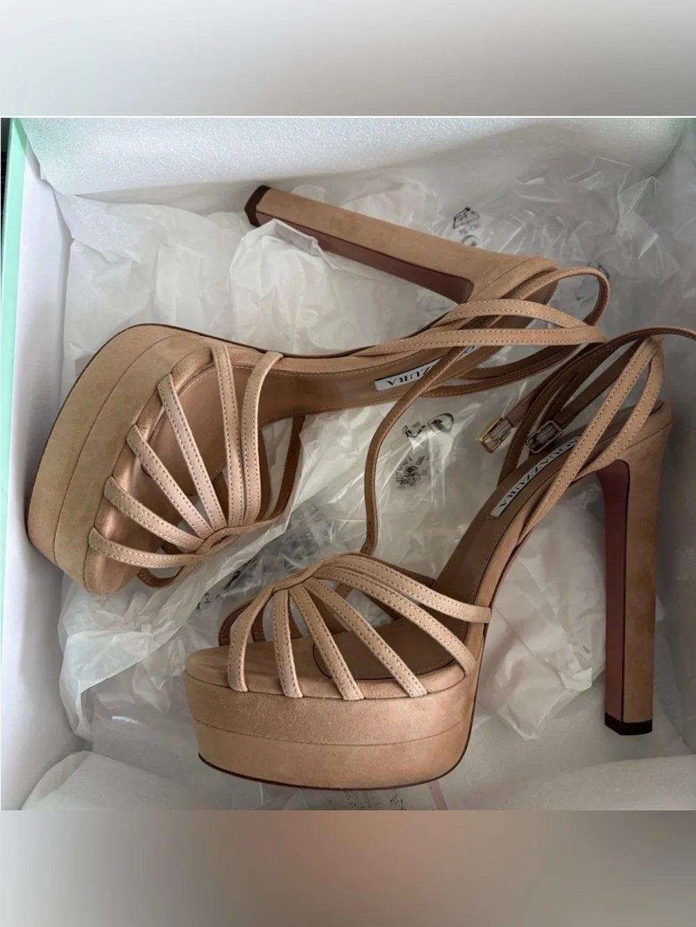 Aquazzura Blush Nude Strappy Platform Stiletto Sandal